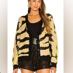 Le Superbe Women's Zebra Wool Blend Electric Striped Cardigan Sweater Size XS.